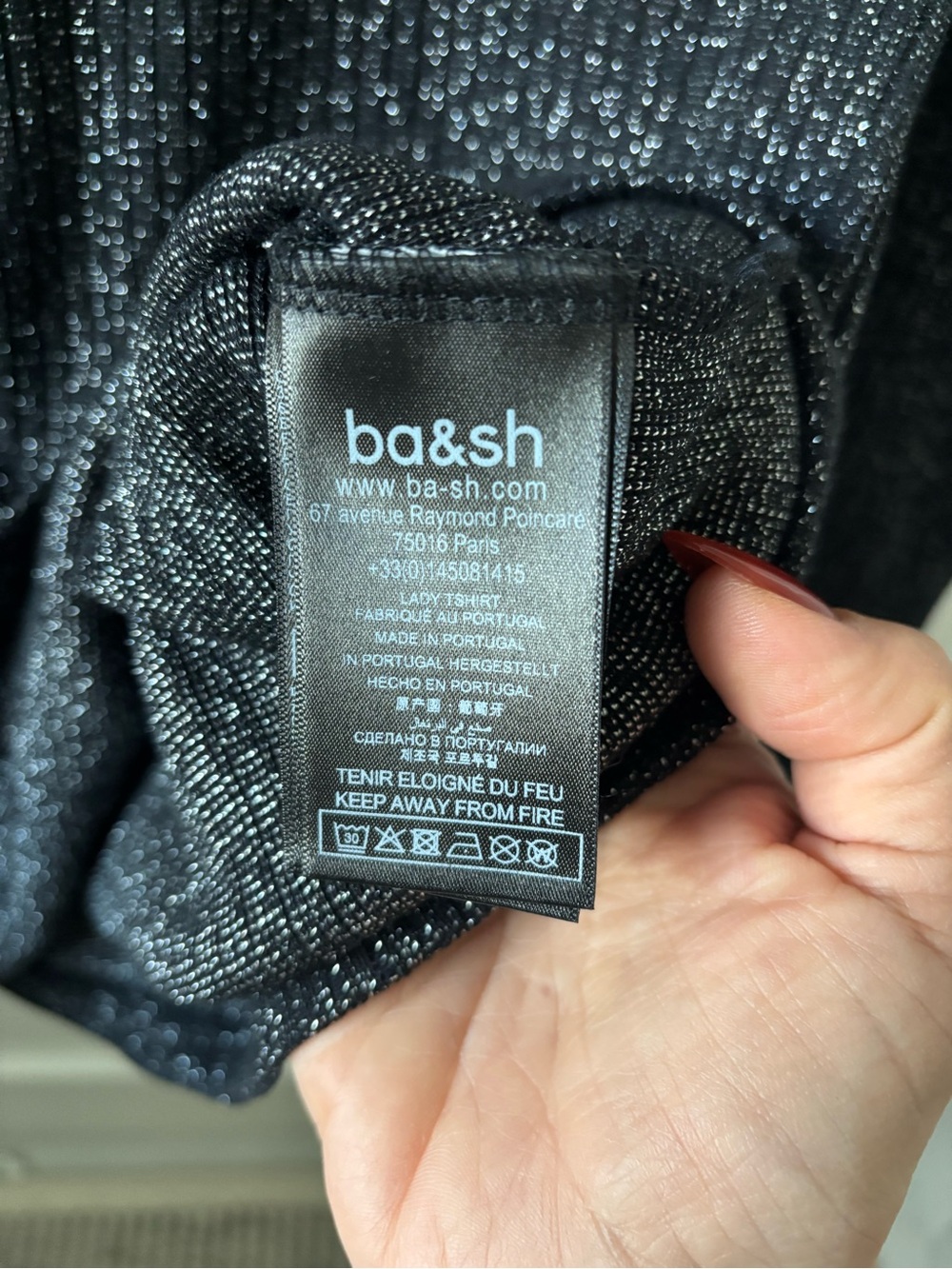 ba&sh Black Metallic Ribbed Scoop Neck Long Sleeve Top - Picture 4 of 5